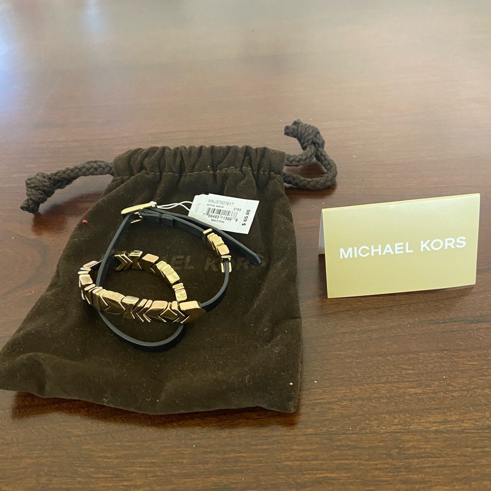 Michael Kors Black Motifs Arrow Leather Gold Double Wrap Bracelet